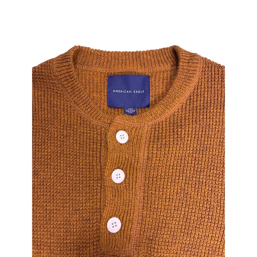 Y2K American Eagle Henley Pullover Sweatshirt Mens Large Orange Brown Knit VTG - Picture 3 of 5